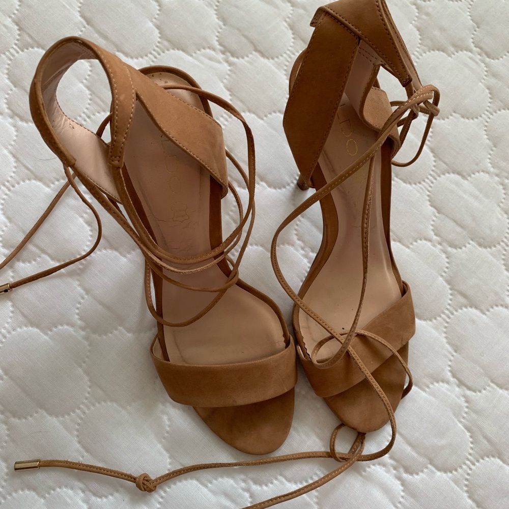ALDO STRAP UP NUDE HEELS